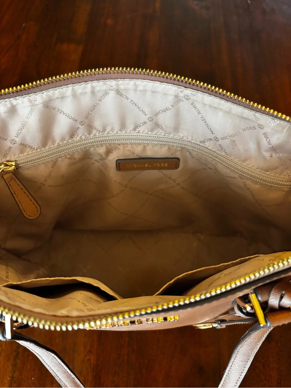 Michael Kors Taupe Saffiano Leather Tote with Gold Hardware